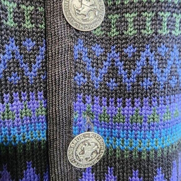 Vintage Norvyk by Ren - Dale wool cardigan blue & green button up S - Picture 8 of 8